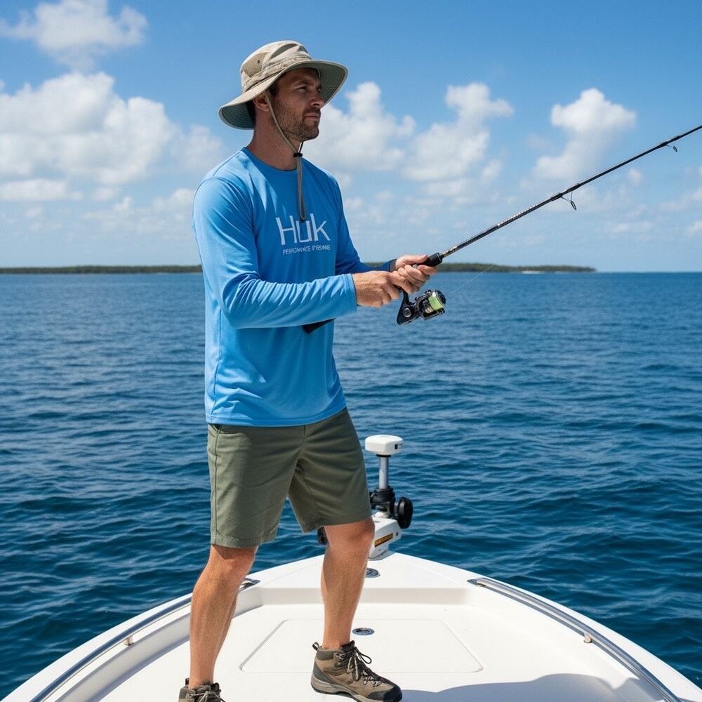 Long Sleeve Fishing Sun Shirt Blue XXL UPF Lightweight; Huk Performance